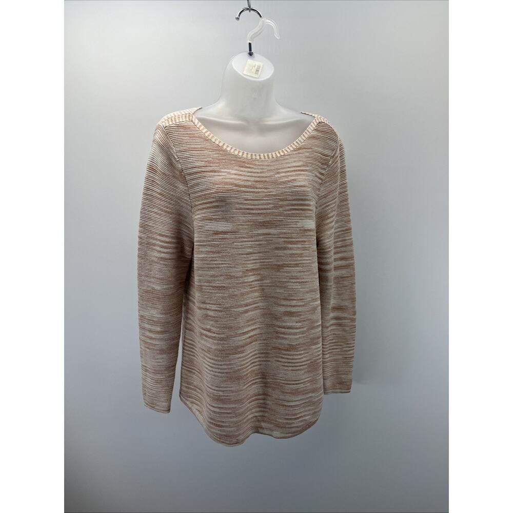 Chico's Size 2 Large Tan Brown Orange Space Dye Striped Marbled Sweater Tunic